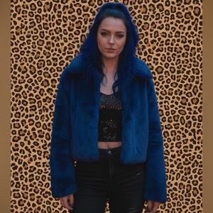 Sonoma Goods Women's Blue Faux Fur Coat